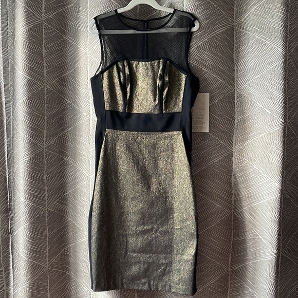 Boston Proper Illusion Dress Gold Multi 0 - Picture 3 of 10